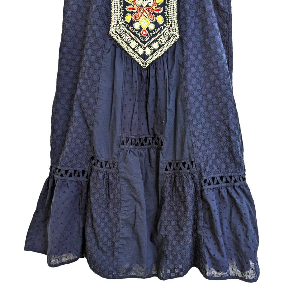 Anthropologie (Maeve) Tisa Boho Embroidered Swing Dress Navy‎ Blue Size 4 - Picture 4 of 5